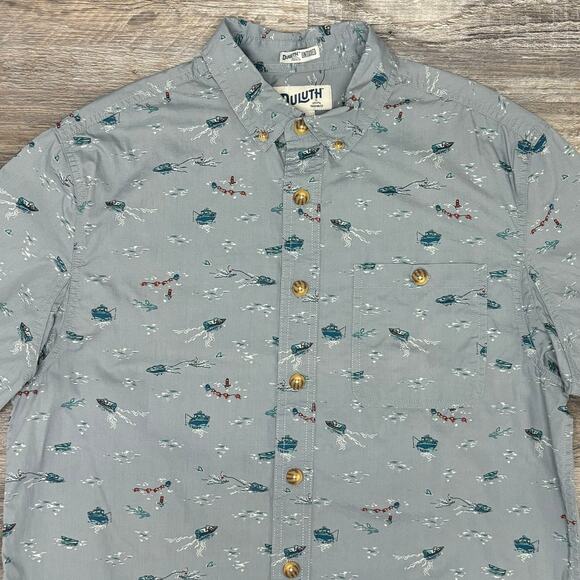 Duluth Trading Co Untucked Blue Nautical AOP Mens M Relaxed Fit Button Up Shirt - Picture 1 of 10